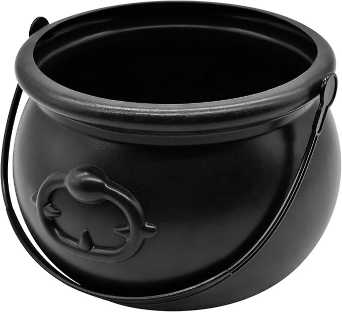 SpinLaLa 8" Plastic Black Cauldron Kettle Halloween Candy Bowl, Large Witch Cauldron Pot Bucket f... | Amazon (US)