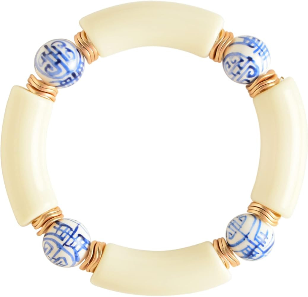 Bamboo Tube Bangle Bracelets for Women Stacking Chunky Colorful Acrylic Beads Stretch Bracelets F... | Amazon (US)