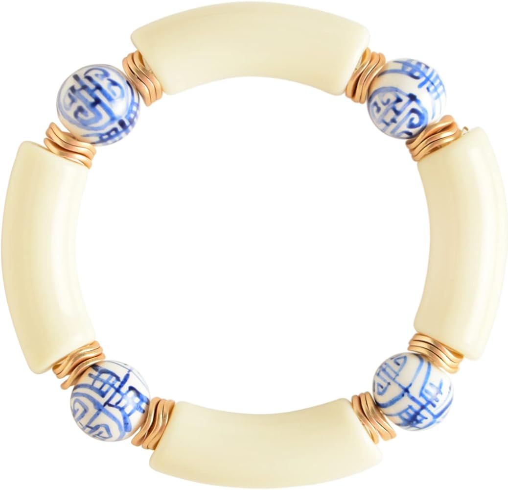 Sajidos Bamboo Tube Bangle Bracelets for Women Stacking Chunky Colorful Acrylic Beads Stretch Bracel | Amazon (US)