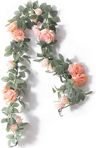 PARTY JOY 2Pcs Flower Garland Fake Rose Vine Artificial Flowers Hanging Rose Ivy Hanging Baskets ... | Amazon (US)