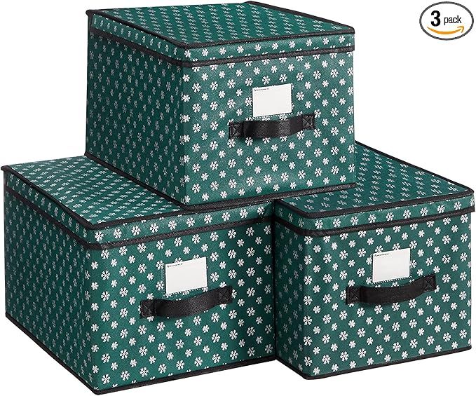 Amazon.com: SONGMICS Ornament Storage Set of 3, Foldable Storage Bins with Labels and Lids, Holid... | Amazon (US)