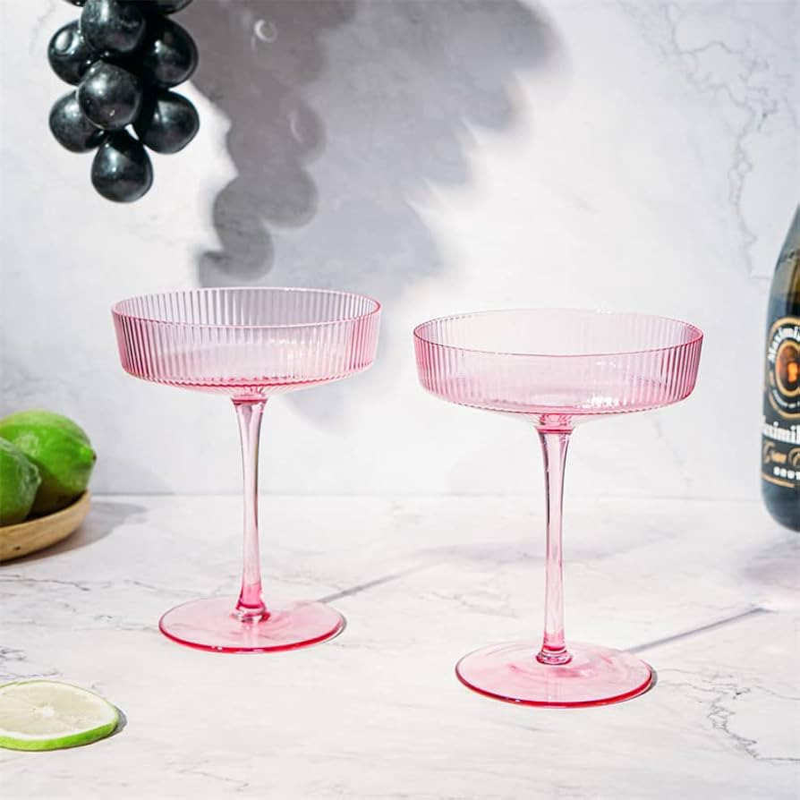 Vintage Art Deco Coupe Glasses, Martini, Champagne & Cocktail Ribbed Glass 7 oz | Set of 2 | Crys... | Amazon (US)