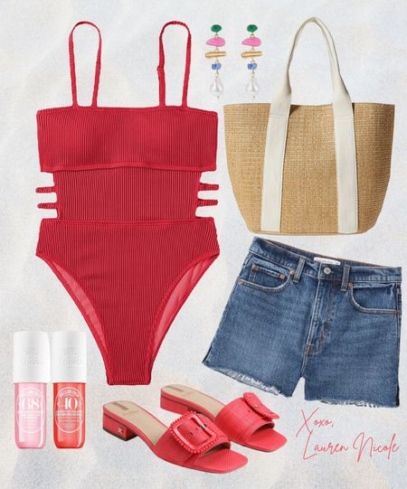 Memorial Day outfit inspo! 
#redswimsuit
#memorialday
#Beachtote