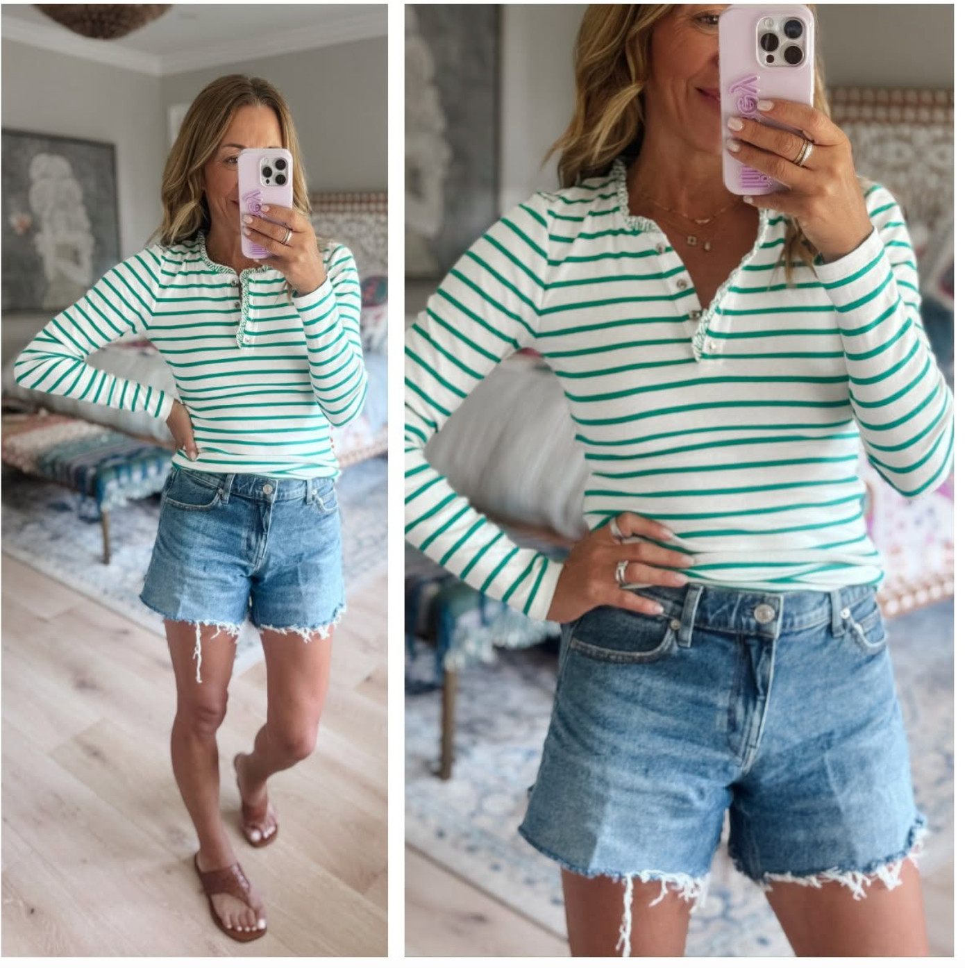 Oh hello there cute henley! Love your stripes, snaps and ruffles!  

 #LTKgrwm #LTKootd #LTKmomlife