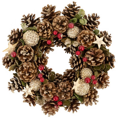 Northlight Glittered Pine Cone and Berry Artificial Christmas Wreath, 12-Inch, Unlit | Target