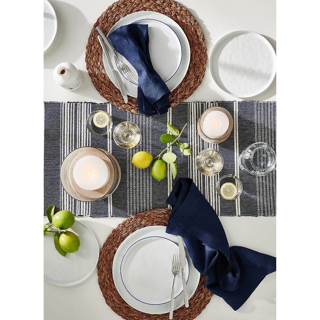 Mercer Blue Rim Round Ceramic Dinner Plates, Set of 8 + Reviews | Crate & Barrel | Crate & Barrel