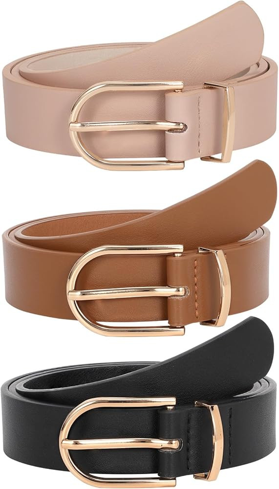 JASGOOD Women’s Leather Belts for Jeans Pants Fashion Ladies Belt with Gold Buckle | Amazon (US)