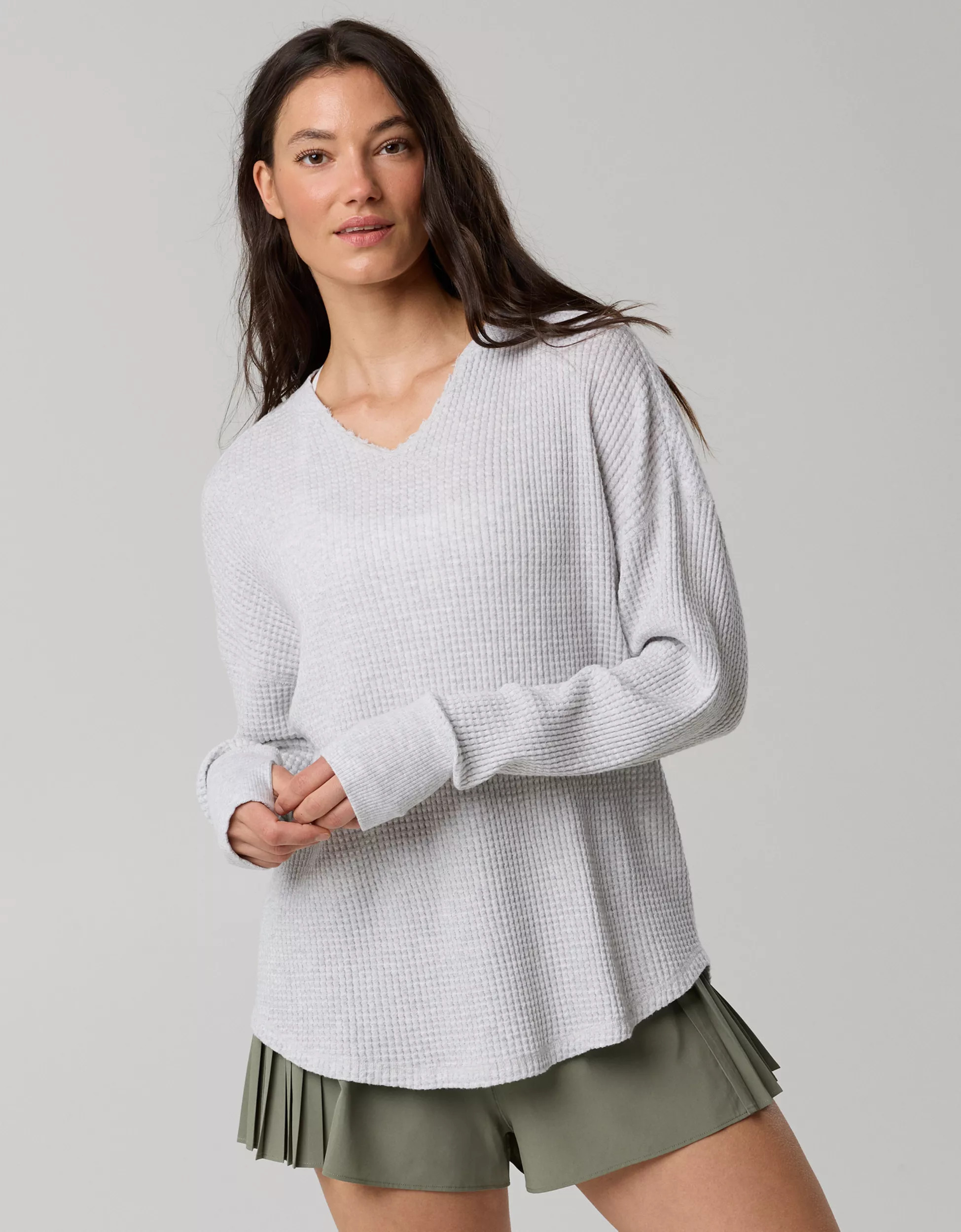 OFFLINE By Aerie Wow! Waffle Notch Neck Long Sleeve T-Shirt | Aerie