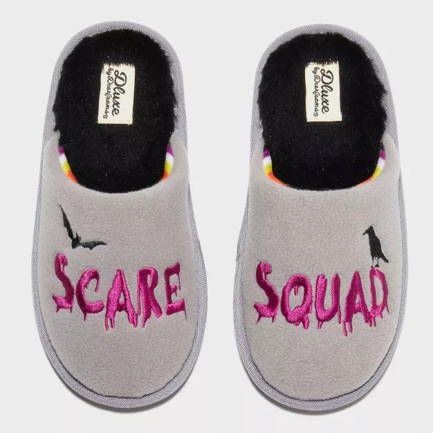 Kids' dluxe by dearfoams Halloween Scare Squad Bat Slippers - Gray | Target