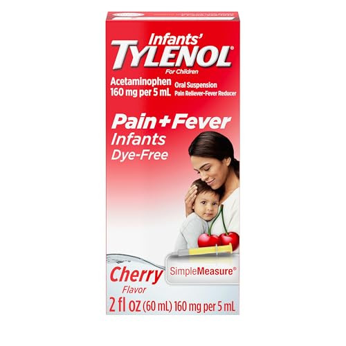 Infants' Tylenol Liquid Pain Reliever and Fever Reducer Medicine, Acetaminophen Oral Suspension for Sore Throat, Headache & Teething, Kids Fever Reducer; Dye-Free Cherry Flavor, 2 fl oz, Pack of 1 | Amazon (US)