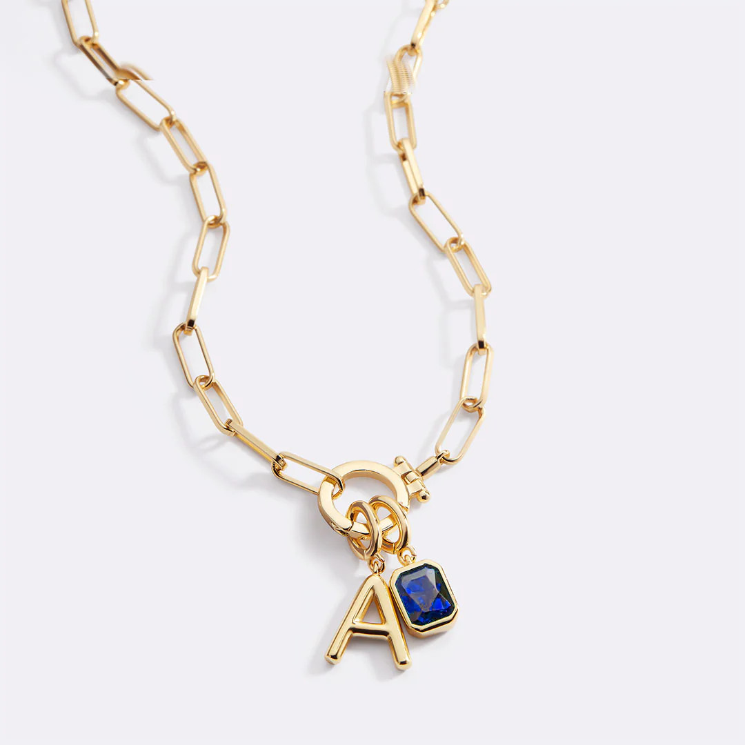 Mint Paperclip Necklace with Initial & Birthstone Charm | Mint & Lily