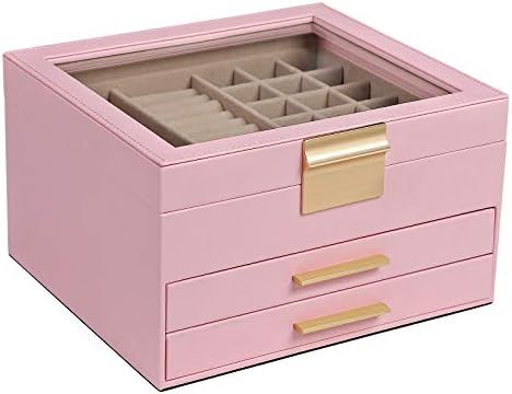 SONGMICS Jewelry Box, 3-Layer Jewelry Organizer with Glass Lid, 2 Drawers, Gift for Loved Ones, P... | Amazon (US)