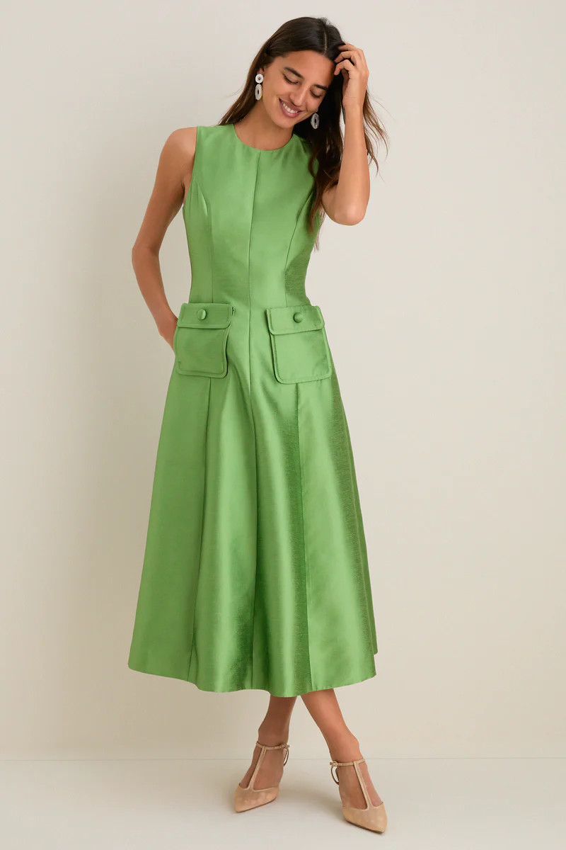 Pistachio Dupioni Helene Midi Dress | Tuckernuck (US)