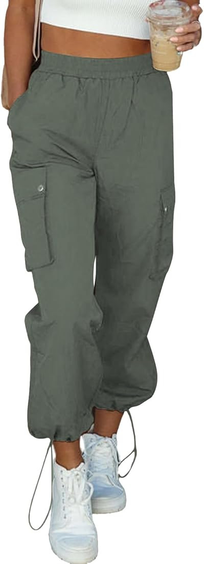 Cargo Pants Women Baggy Casual Elastic High Waisted Parachute Pants Loose Joggers Lounge Pants wi... | Amazon (US)