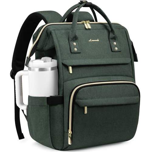 LOVEVOOK Laptop Backpack for Women with Giant Tumbler Holder Pocket,15.6 inch Waterproof Travel Backpack Purse Computer Laptop Bag,Professional Work College Nurse Teacher Backpack Daypack,Dark Green | Amazon (US)