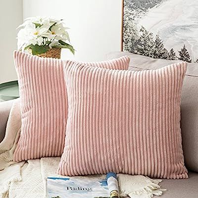 MIULEE Pack of 2, Corduroy Soft Soild Decorative Square Throw Pillow Covers Set Cushion Cases Pil... | Amazon (US)