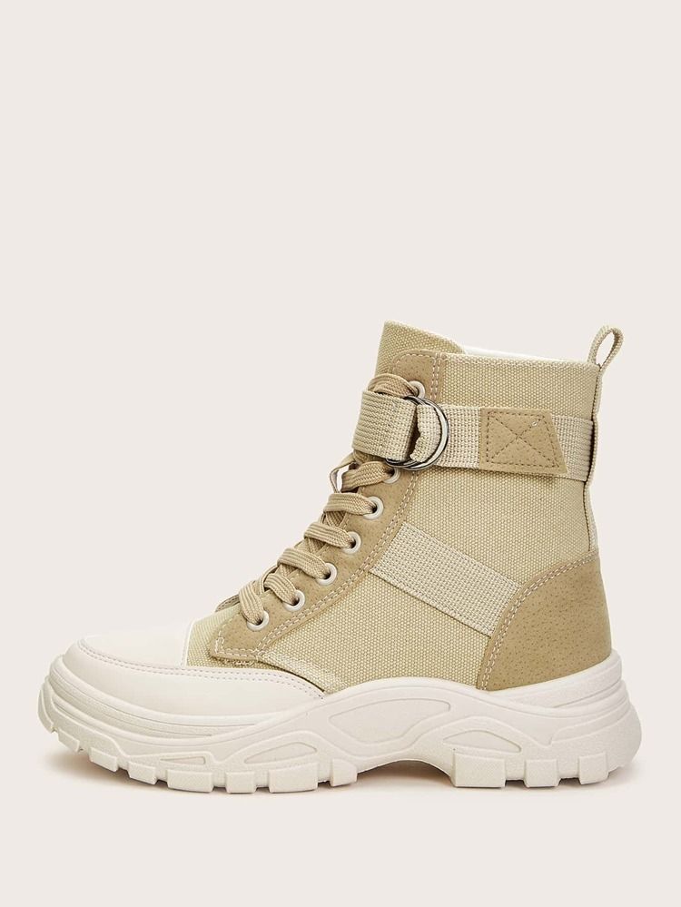 Lace-up Front Canvas Hiking Boots | SHEIN