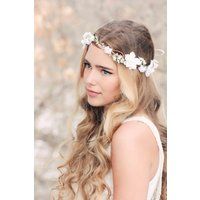 white bridal hair accessories, cherry blossom crown, wedding headpiece, woodland flower, bridal hair flower, rustic wedding, bridal headband | Etsy (US)