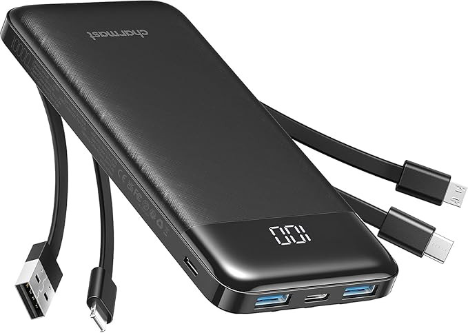 charmast Portable Charger with Built in Cables, Power Bank with Cords Wires, Slim 10000mAh Travel... | Amazon (US)
