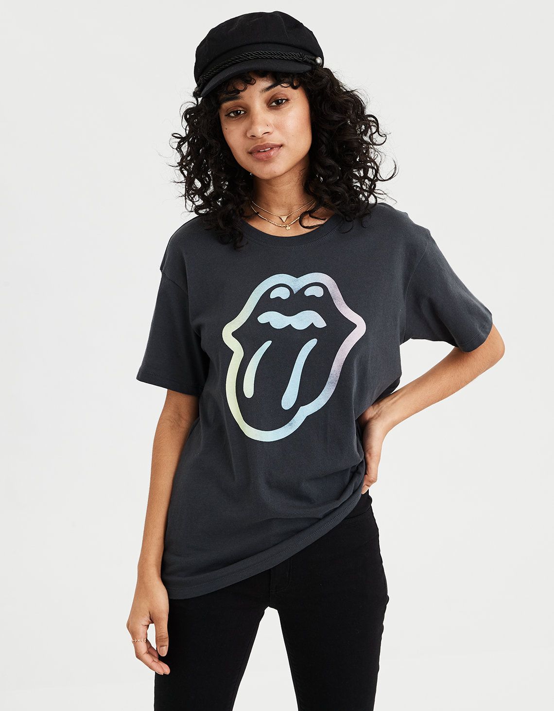 AE Rolling Stones Graphic T-shirt, Black | American Eagle Outfitters (US & CA)