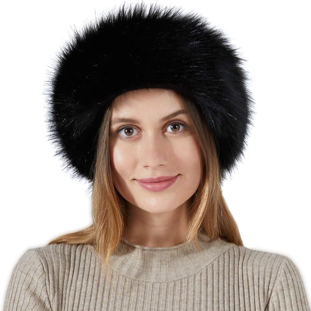Womens Faux Fur Headband with Elastic Earwarmer Earmuff for winter cold weather | Amazon (US)