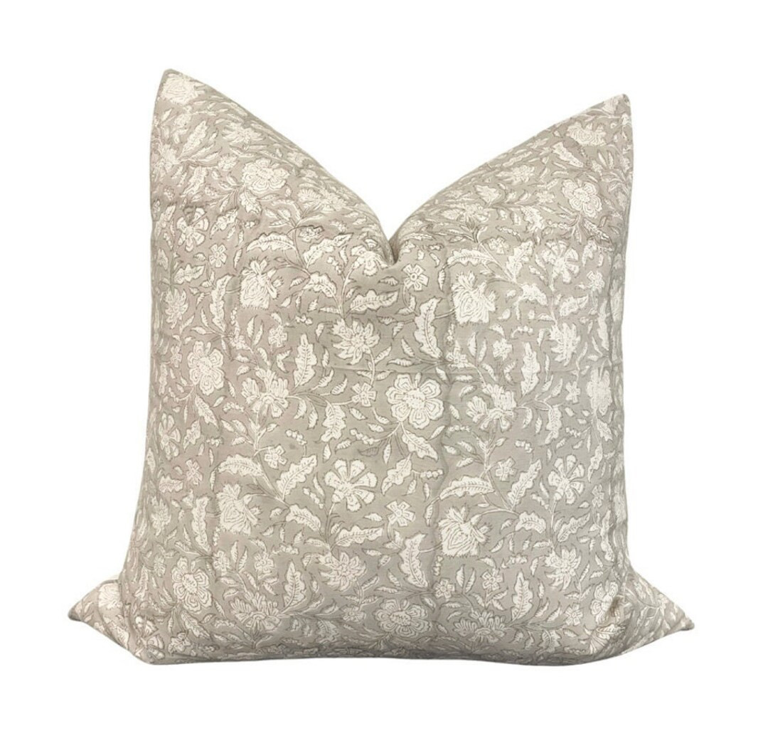 Clara Floral Pillow Cover| Gray Floral Handblocked Pillow Cover| Neutral Home Decor| Designer Pil... | Etsy (US)