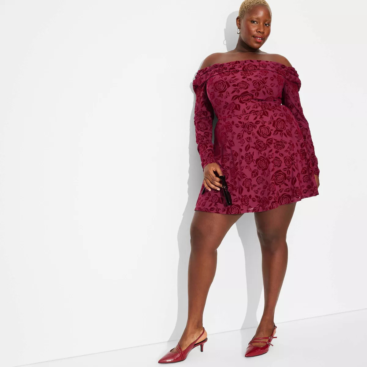 Women's Long Sleeve Flocked Mini Fit and Flare Dress - Wild Fable™ | Target