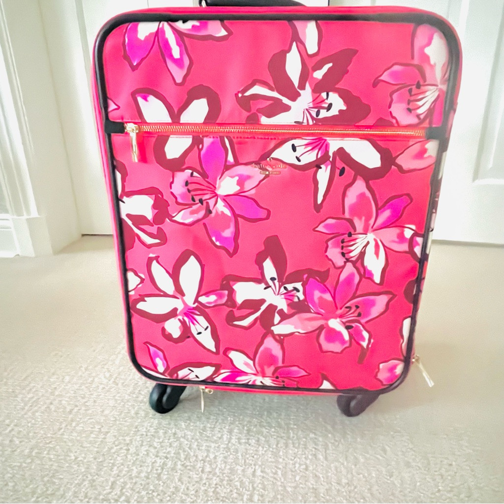 Kate Spade Pink Floral Spinner Suitcase, printed four-wheel carry-on