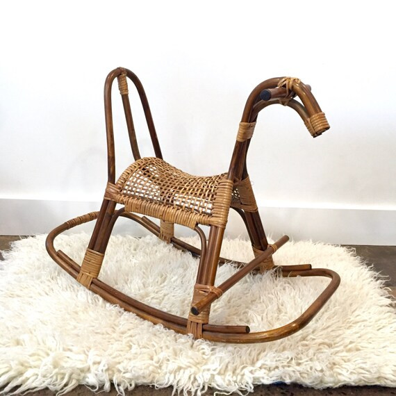 Charming Mid Century Modern Swedish Bentwood Rocking Horse with Woven Cane Seat | Child's Rattan Vin | Etsy (US)