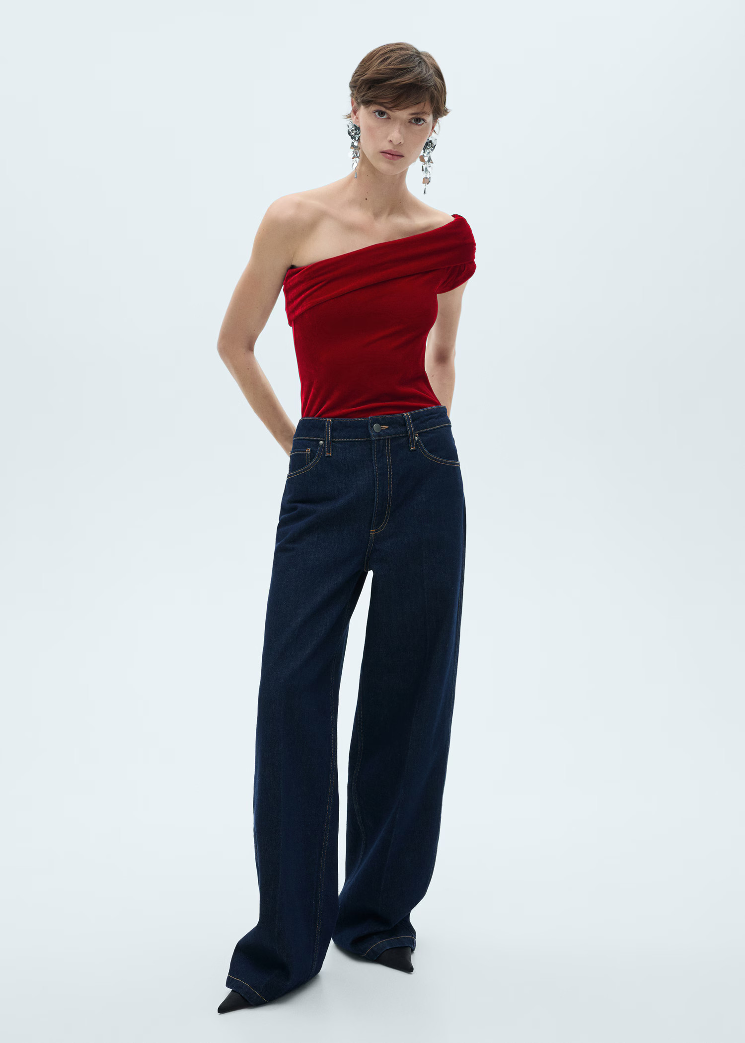Asymmetric velvet bodysuit - Women | MANGO USA | Mango (US/MX/AU)