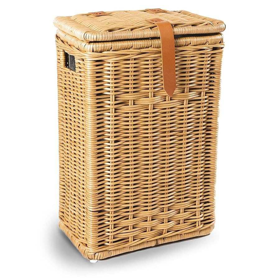 The Basket Lady Wicker Trash Basket with Metal Liner, 16 in L x 10.5 in W x 24 in H, Sandstone | Amazon (US)