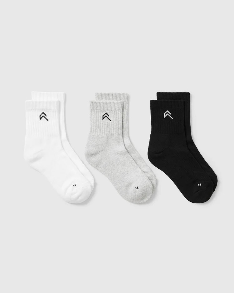 Mid Crew Socks 3 Pack 
 Gray/White/Black | Oner Active (UK / US)