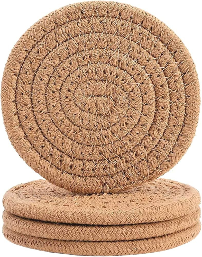 ABenkle 4 Pcs Coasters for Drinks ,Super Absorbent Drink Coasters, Stylish Handmade Round Woven C... | Amazon (US)