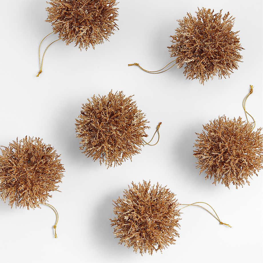 White Glitter Coral Cluster Christmas Tree Ornaments, Set of 6 | Crate & Barrel | Crate & Barrel