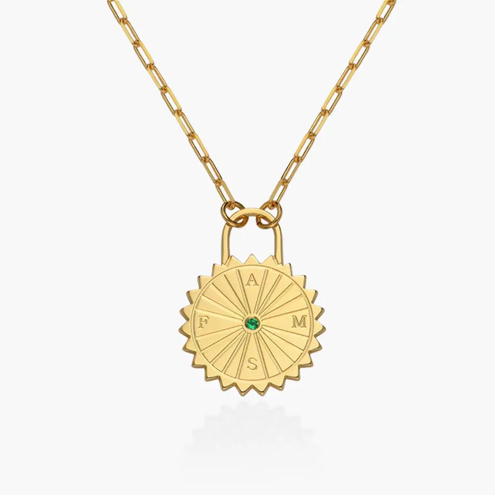 Sun Compass Initials Necklace with Cubic Zirconia  - Gold Vermeil | Oak & Luna (US)