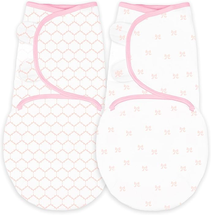 Amazing Baby Swaddle Blanket with Adjustable Wrap, Set of 2, Tiny Bows and Lattice, Pink, Small | Amazon (US)