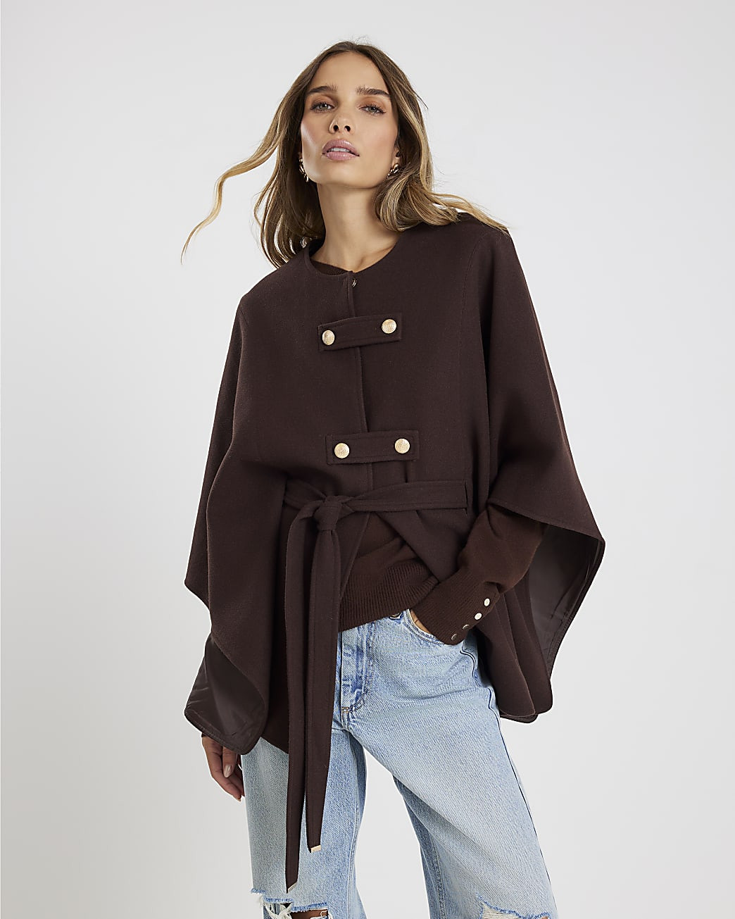 Brown Belted Cape | River Island UK & IE