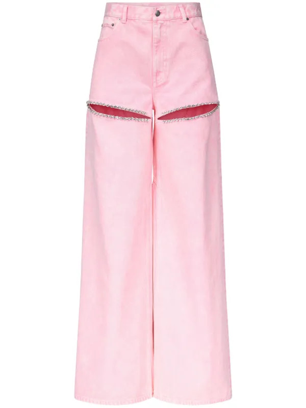 crystal-embellished high-rise wide-leg jeans | Farfetch (CN)