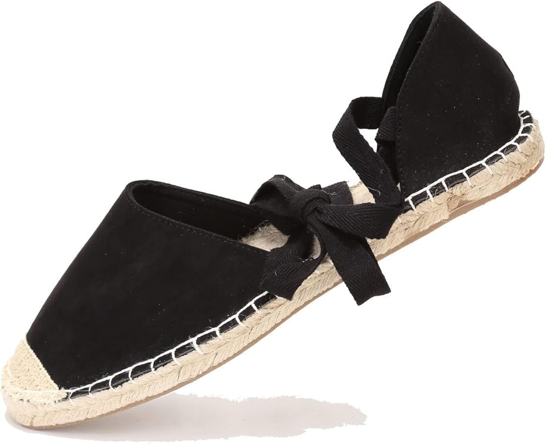 U-lite Women's Suede Cap-Toe Tie-up Ankle Strap Espadrille Flat Sandals | Amazon (US)