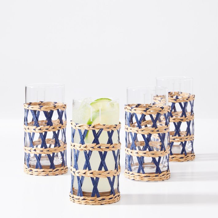 Raffia Wrapped Highball Glass, Set of 4 | Mark and Graham