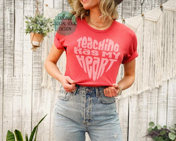 Cute Teacher Valentines Day Shirt Teacher Tee Heart Love My | Etsy | Etsy (US)