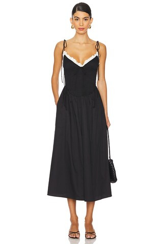 For Love & Lemons Bethany Midi Dress in Black from Revolve.com | Revolve Clothing (Global)