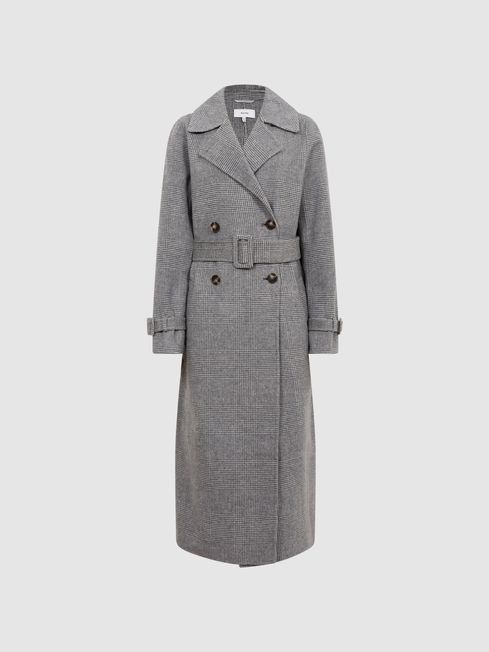 Reiss Grey Alexa Belted Blindseam Checked Trench Coat | Reiss (UK)