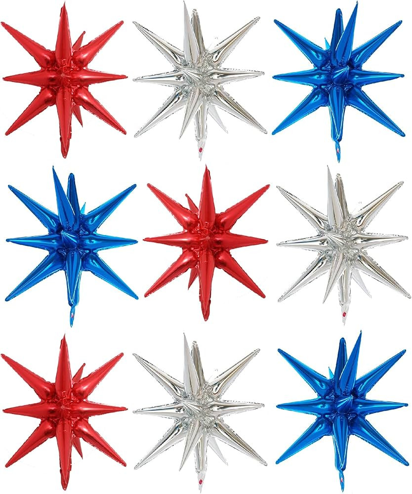 9PCS Blue Red White Explosion Balloons for Independence Day - 22" 4th of July Spike Starburst Sta... | Amazon (US)