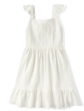 Girls Sleeveless Jacquard Eyelet Ruffle Dress | The Children's Place  - SIMPLYWHT | The Children's Place