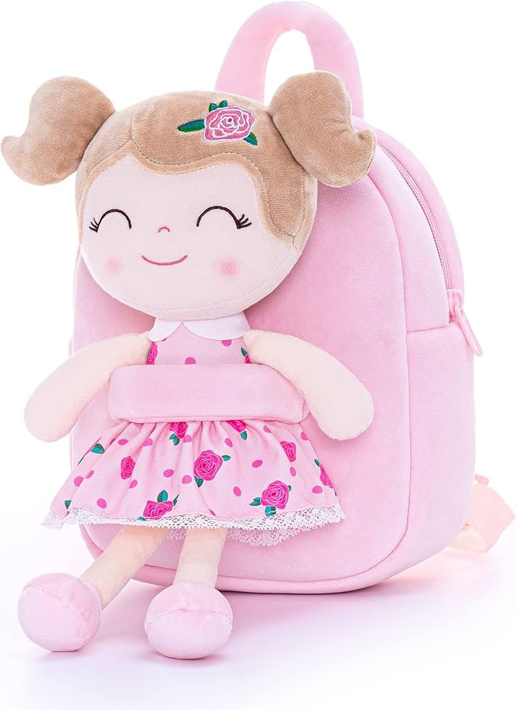 Gloveleya Toddler Backpack Baby Girl Gift Plush Bag Diaper Bag Plush Printed Flower Roses Backpac... | Amazon (US)