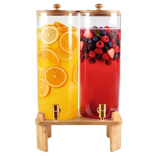 2 Gallon 2 Pack large Glass Drink dispenser for parties,Beverage Dispenser With Wood Stand,Water Dispensers with spigot,lemonade dispenser,juice containers & water pitcher with lid | Amazon (US)