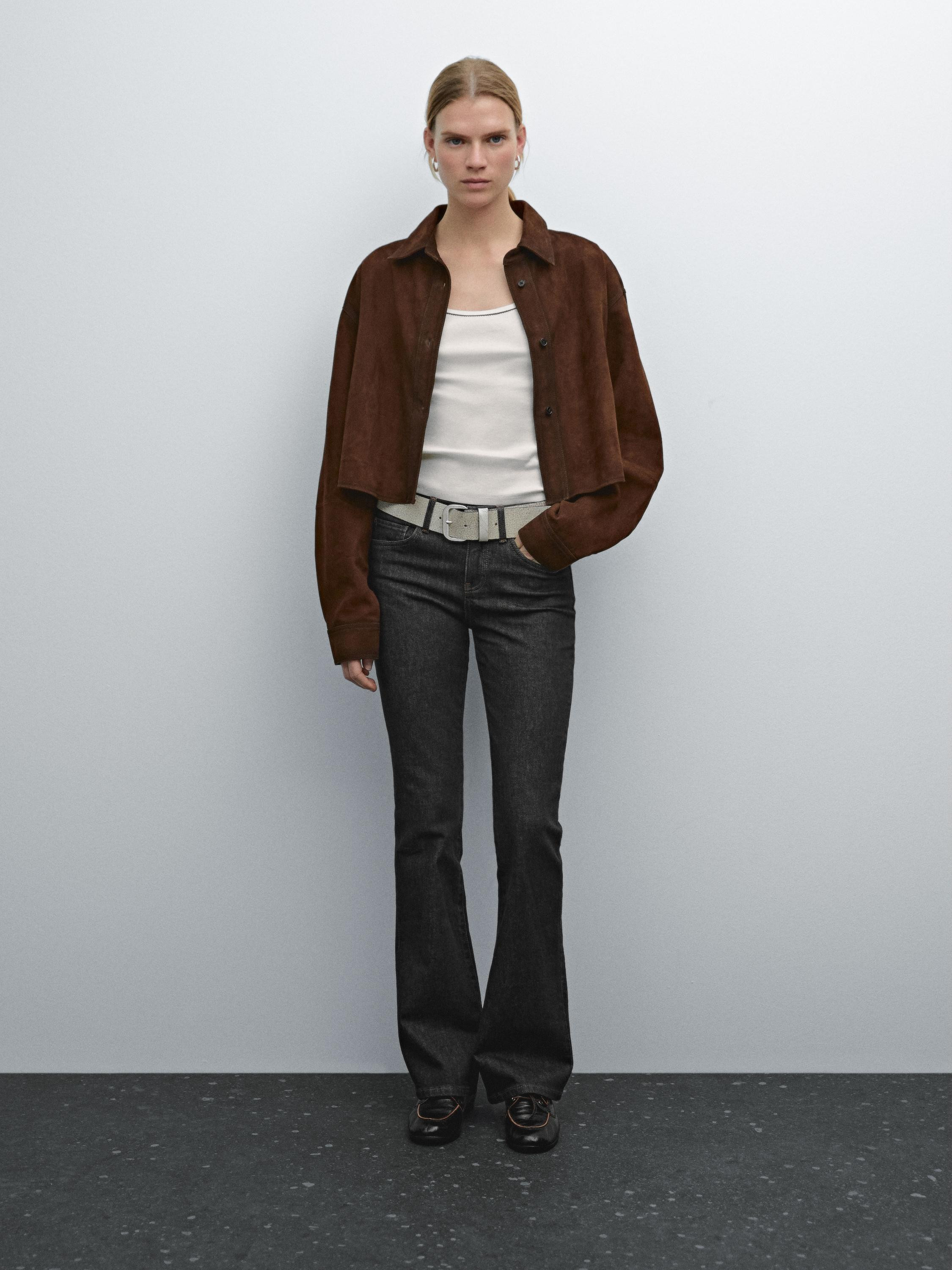 Cropped suede leather shirt | Massimo Dutti UK