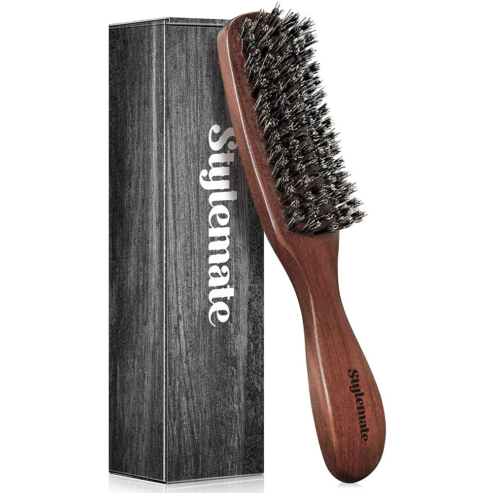Boar Bristle Hair Brush for Men, Mens Slick Back Hair Brush with Stiff Bristles & Wooden Walnut H... | Amazon (US)