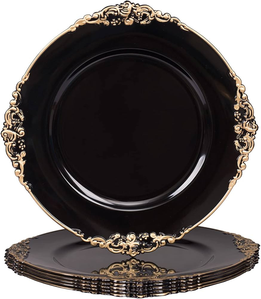 MAONAME Black Charger Plates with Gold Rim, Round Antique Plate Chargers for Dinner Plates, 13" P... | Amazon (US)